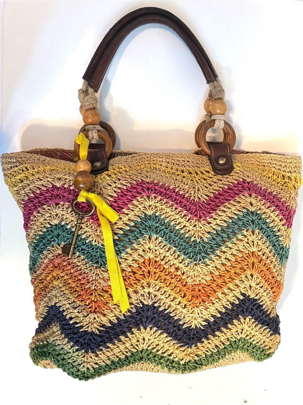 Fossil Long Live Vintage woven raffia straw tote bag